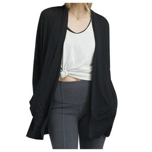 Prana Foundation Wrap Cardigan Black Medium Open Front Pockets Yoga